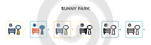 Sunny park vector icon in 6 different modern styles. Black, two colored sunny park icons designed in filled, outline, line and