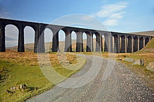 Sunny pathway at the Ribblehead Viaduct taken from western side.UK
