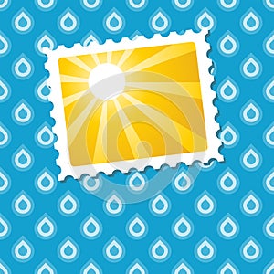 Sunny pic on seamless blue raindrop background