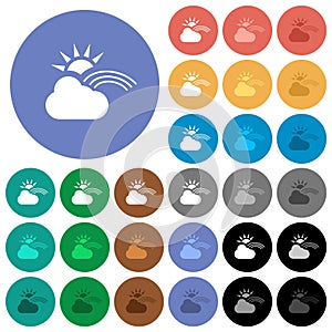 Sunny and rainbow weather round flat multi colored icons