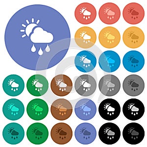 Sunny and rainy weather round flat multi colored icons