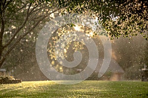 Sunny rays breaking thru after rain in the neighborhood