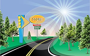 Landscape Road Sign sunny road store shop sale sign