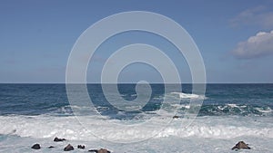 Sunny rocky sea horizon in summer | Fixed shot of the horizon of the Atlantic ocean of Tenerife