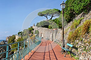 Sunny sea side promenade in Genoa Nervi