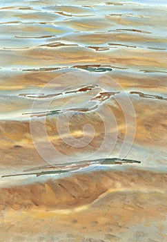 Sunny sea with transparent waves watercolor background