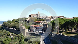 Sunny september day over the old town Montalcino. Italy