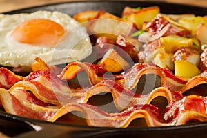 Sunny Side Up Egg and Bacon with Potatoes