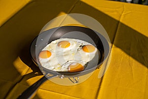Sunny side up eggs, fried eggs in a pan