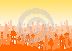 Sunny Silhouette city houses skyline