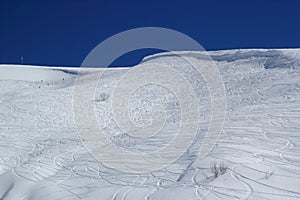 Ski slopes in snowy mountain resort Rosa Khutor, Sochi photo