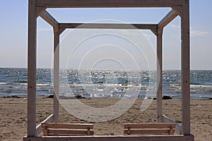 Sunny sky and the calm sea on the beach of Navodari