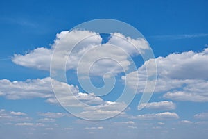 Sunny sky in the morning with floating clouds. Background of cloudy blue sky. White clouds in clear spring weather