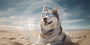 Sunny Smiles Adorable Siberian Huskie Dog Funny Face Beach Poses. Generative AI