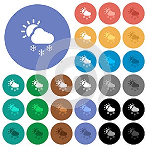 Sunny and snowy weather round flat multi colored icons