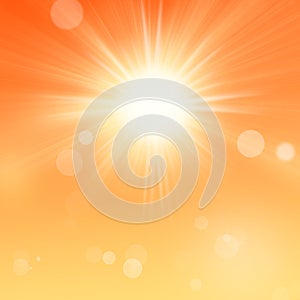 Sunny Summer Background with Orange Sky and Sun