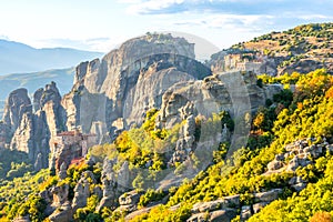 Sunny Summer Day and Meteora Rock Monasteries