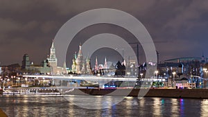 Sunny summer day moscow river bay kremlin night Timelapse