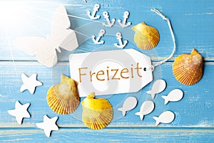 Sunny Summer Greeting Card With Freizeit Means Leisure Time photo