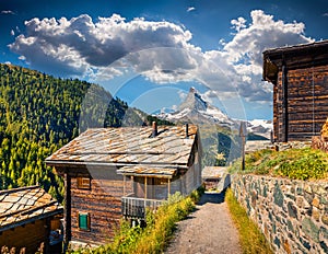 Sunny summer morning in Zermatt village