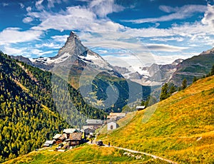 Sunny summer morning in Zermatt village