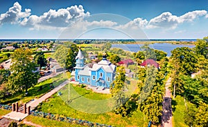 Sunny summer view from flying drone of Svyato-SymeonivsÃÂ¹ka church, photo
