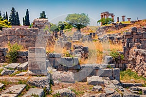 Sunny summer view of remains of important Roman city - Corinth.