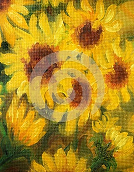 Sunny Sunflowers Oil painting on canvas.