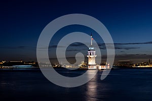 A sunny sunset over the Bosphorus with the symbol of Istanbul, the Maiden\'s Tower (Maiden\'s Tower).