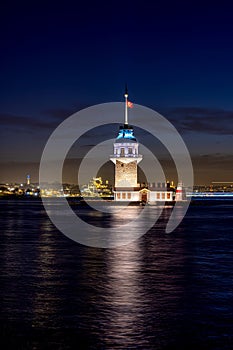 A sunny sunset over the Bosphorus with the symbol of Istanbul, the Maiden\'s Tower (Maiden\'s Tower).