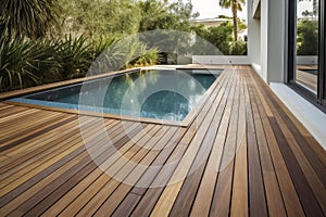 Sunny Swimming pool deck. Generate Ai