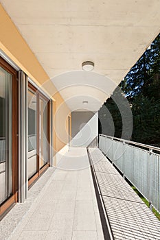 Sunny terrace of an apartment building