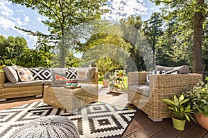 Sunny terrace in big garden