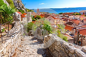 Sunny town and port Omis, Croatia