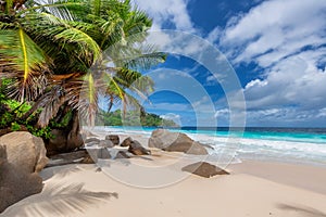 Sunny tropical beach in Seychelles.