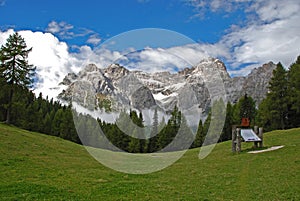 Sunny Valley of the Dolomiti Mountain
