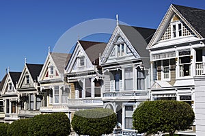 Sunny victorian houses on postcard row