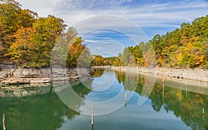 Sunny view of the beautiful fall color of Hobbs State Park-Conservation Area