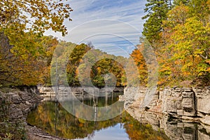 Sunny view of the beautiful fall color of Hobbs State Park-Conservation Area