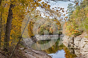 Sunny view of the beautiful fall color of Hobbs State Park-Conservation Area