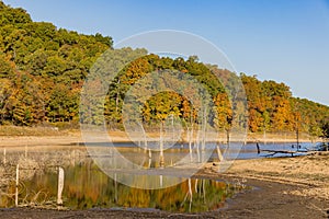 Sunny view of the beautiful fall color of Hobbs State Park-Conservation Area