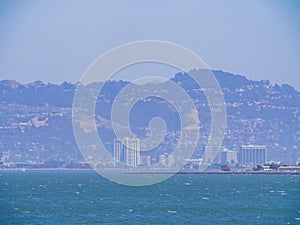 Sunny view of the Berkeley cityscape from Alcatraz island