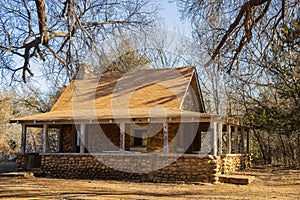 Sunny view of Boulder Cabin. in the Narrows Trail of Wichita Mountains National Wildlife Refuge