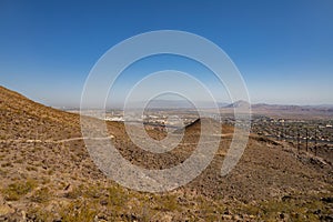 Sunny view of the Frenchman Mountain from the Amargosa Trail