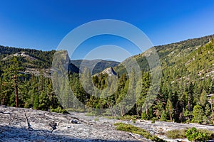 Sunny view of the Horsetail Fall Trail at Lake Tahoe