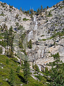Sunny view of the Horsetail Fall Trail at Lake Tahoe