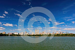 Sunny view of Jacqueline Kennedy Onassis Reservoir in Central Park