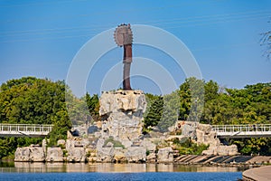 Sunny view of The Keeper of the Plains