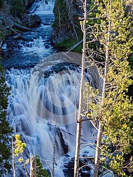 Sunny view of the Kepler Cascades in Yellowstone National Park