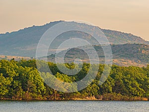 Sunny view of the landscape around Wichita Mountains Wildlife Refuge